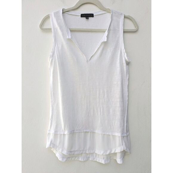 Sanctuary Women's Blouse 100% Linen Tunic Tank Top V Split Neck White Size XS - Picture 2 of 8